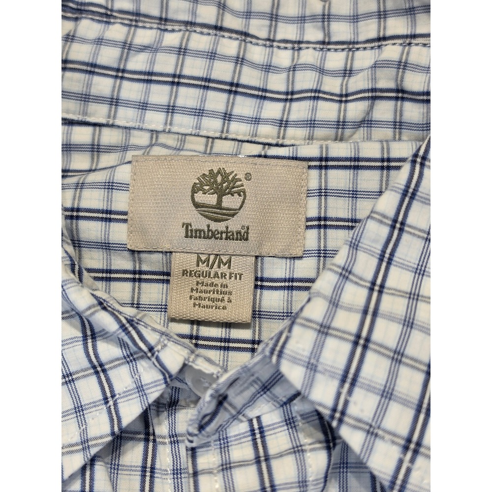 Timberland Mens Plaid Short Sleeve Button Down Shirt Blue White Sz M‎ - Picture 3 of 7
